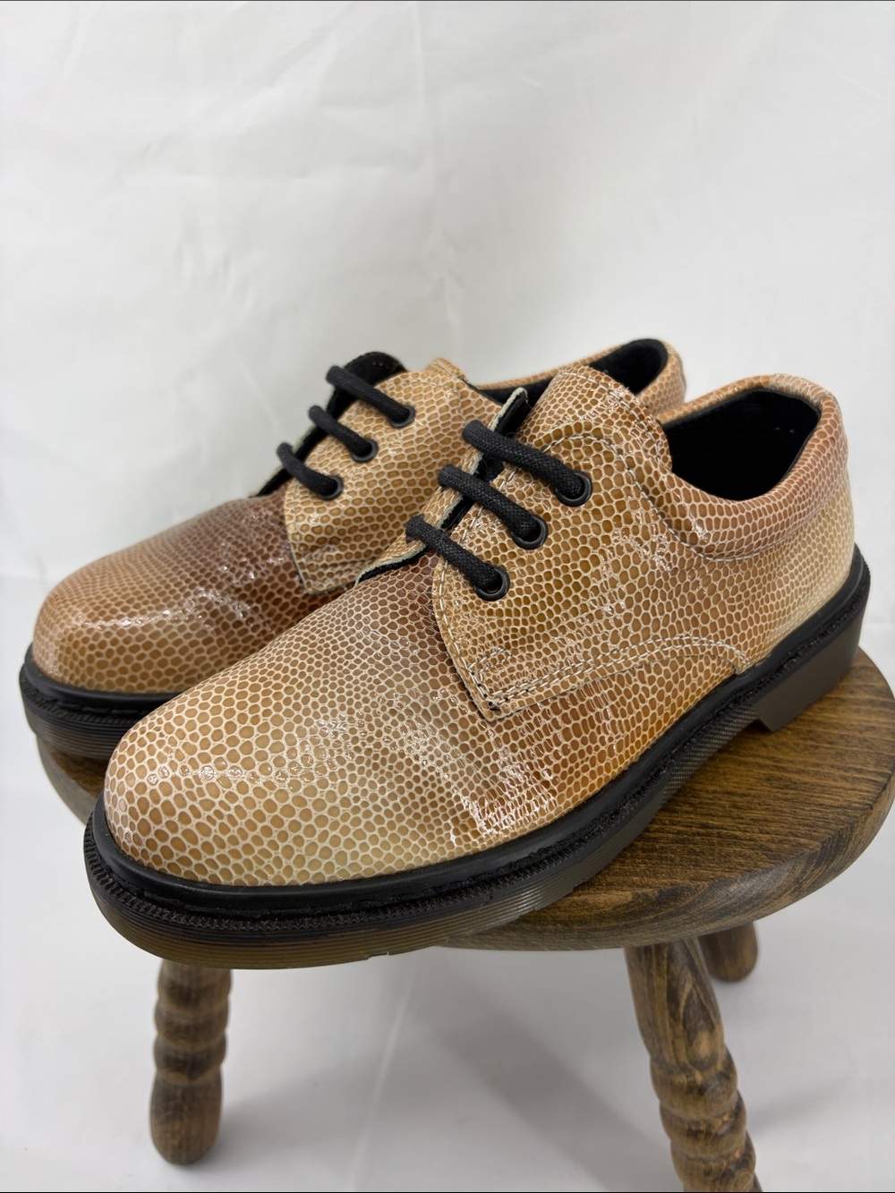 Topshop Womens Snakeskin-Textured Caramel Embossed Leather Chunky Oxfords, sz 39
